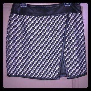 Sexy faux leather and wool houndstooth skirt